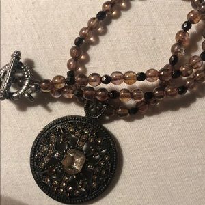 Beautiful tarnished silver brown crystals necklace